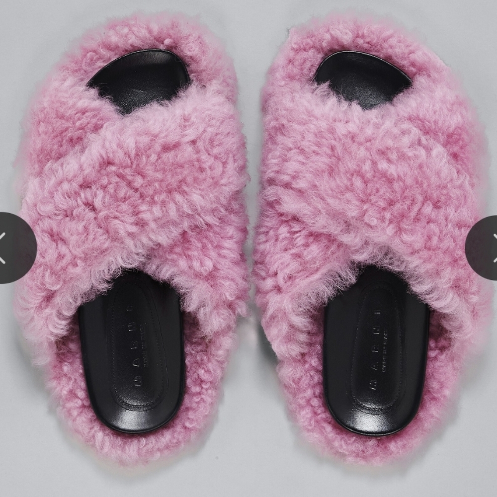 Pink Fuzzy Marni Mutton Shearling Fur Slides